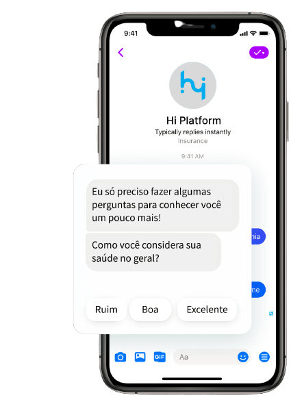 imagem mostrando a funcionalidade de botões no messenger com a hi platform