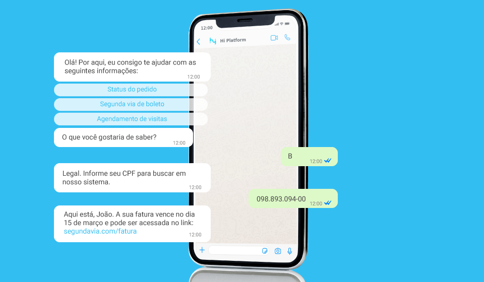 conversa de autoatendimento com chatbot no whatsapp emissão de segunda via de boleto