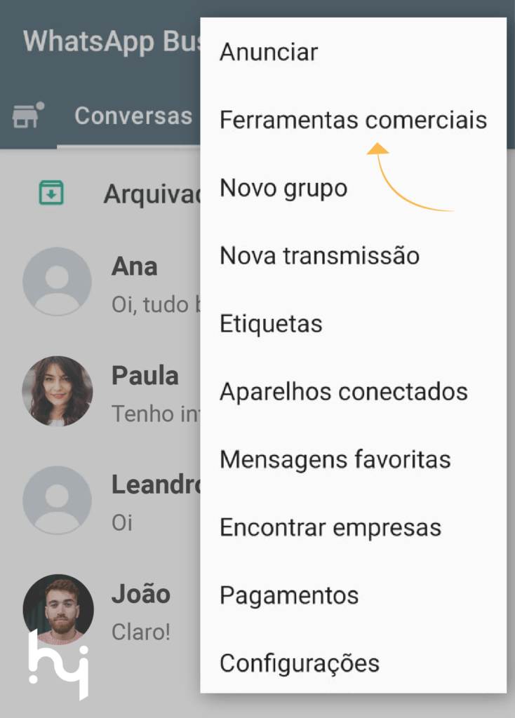 Imagem indicando a opção ferramenta comercial para criação de catalogo de WhatsApp 